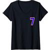 Sports Numbers Store Donna Numero 7 college sport stile in rosso bianco e blu Maglietta con Collo a V