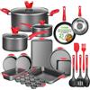 NutriChef Set 21 Pezzi di Pentole e Padelle Antiaderenti, Include Casseruole, Padelle, Teglie Forno Rotonde e Quadrate, Stampo per Muffin e Pane, Teglia per Pizza e Utensili in Silicone