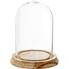 DRW Fanale di vetro con base in legno trasparente e naturale, 19 x 19 x 25 cm