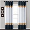Lush Decor Alexander Color Block - Coppia di tende filtranti per finestra, 213,4 cm di lunghezza x 132,1 cm, colore: Blu navy e oro