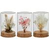 DRW Set di 3 fanali di cristallo con fiori artificiali in tonalità naturali 8 x 8 x 12 cm
