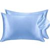 Juwenin Home - Confezione da 2 federe per cuscino in pura seta di gelso, morbide, per capelli e pelle, con chiusura a busta (50 x 75 cm, Blu)