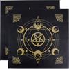 CREATCABIN 2 pz Tovaglia Altare Quadrata Luna Tarocchi Tovaglia Tessuti Non Tessuti Pentagramma Dorato Panno Spirituale Tovaglia Tarocchi Nera Diffusione Lettura Decorazione Regalo Forniture 49x49cm