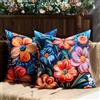 DecorMommt Federa per Cuscino Fiori Primaverili 40 x 40 cm Federe per Cuscini con Piante Astratte Blu Estive Federa Decorativa Quadrata per Casa Fattoria per Divano di Casa Giardino Set di 2