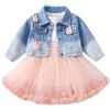 Peacolate 2-7 anni Primavera Autunno Bambina Grande Ragazza 2pcs Abiti Set di Abbigliamento Vestito Manica Lunga e Giacca di Jeans, Rosa, 2 Anni