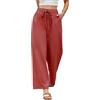 Niwicee Pantaloni Donna Estivi Pantaloni Larghi Elastico Vita Alta Pantaloni Eleganti Pantalone Casual da Spiaggia Comodi Leggeri con Tasche 100% Cotone Pants(Rosso Mattone,L)