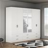 Forte Armadio ASUMPTA 270, Guardaroba Bianco con Specchio, Ante Battenti Grande Moderno Camera da Letto, 6 Ante con 6 Cassetti, 270x210.5x54 cm
