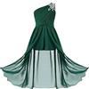 CHICTRY Vestito Bambina Elegante in Chiffon Vestito da Festa Monospalla Abito da Principessa Senza Maniche Brillante Abiti Sposa Vestito da Partito Festa di Compleanno Verde 9-10 Anni