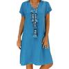 SUIBOZ Abito estivo da donna con scollo a V da spiaggia prendisole tinta unita A-Line abiti in lino Boho Casual al ginocchio manica corta mini abiti larghi, a blu, XS