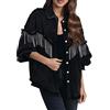 KBOPLEMQ Giacca di jeans da donna, vintage, in denim, con borchie e frange, corta, in jeans da cowgirl, tinta unita, casual, da cowgirl, Nero , M