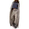 Generic Pigiama a maniche lunghe per donna regalo di compleanno da donna stampa leopardata cardigan giacca e pantaloni a maniche lunghe set da due pezzi set da donna, Grigio, L