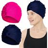 mizikuu 2 Pezzi Cuffia Piscina Capelli Lunghi, Cuffia Da Bagno Elastica Da Nuoto Cuffie Da Nuoto Cuffia Da Piscina Pieghettata Da Donna Protezione Dei Capelli Per Adulto, Blu, Rosa