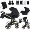 Junama Passeggino TRIO Diamond S 02 Nero e Oro - 2in1 3in1 4in1 + ombrellino (3 in 1 con Seggiolino Auto)