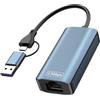 Obllemn Adattatore USB a Ethernet, Adattatore LAN USB 2,5 G, Adattatore di Rete 2 in 1 Type-C Ethernet 100/1000/2500 Mbps,Adattatore LAN, Steam Deck, i-Pad, MacBook, Smartphone, Laptop