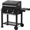Laneetal Barbecue a Carbone Grande, Carrello Barbecue con Ruote e Coperchio con Termometro, BBQ Grill per Esterno, Giardino, Campeggio, Nero, in Metallo, 113x45,5x100cm