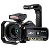 ORDRO Videocamera 4K UHD Visione Notturna Videocamera Vlog Fantasma Caccia Camcorder per YouTube 3.1'' IPS Touch Screen Camcorder con IR Light Handheld Holder Lens Hood 32G SD Card e 2 batterie