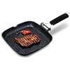 briebe Black Titanium Grill Steakhouse Strisce, Induzione, Antiaderente Titanio, Padella Ferro da stiro, 24 x 24 cm, Alluminio pressofuso senza PFOA, Manico pieghevole, adatto piano cottura, gas
