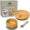 Bubba Bear ® Set di svezzamento per bambini,Piatti, ciotole e cucchiai di bambù per l'alimentazione a LED del bambino, ciotola e cucchiaio per bambini dai 6 mesi,Bavaglino BLW per bambini opzionale