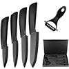 Ballery Set Coltelli da Cucina, Coltelli Ceramica Cucina Professionale Chef Coltello da Cucina, Coltelli Ceramica con Guaina Protettiva, Nera Set di 5