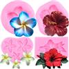 RFGHAC Plumeria - Set di 4 stampi in silicone a forma di fiore di ibisco, per decorare torte, cupcake, cioccolato, caramelle, argilla polimerica