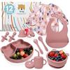 HappyDoo Set Pappa Svezzamento Neonato in Silicone 12 Pezzi | Piatto e Ciotola con Ventosa, Tazza 3 in 1, Posate, Bavaglini Impermeabili, Ciuccio Frutta | Senza BPA, Microonde e Lavastoviglie