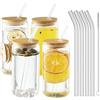 HAOYULUO Set di 4 Bicchieri con Cannuccia e Coperchio,500ml Bicchieri con Cannuccia Riutilizzabile, Tazza da Vaffè Ghiacciato a Forma di Lattina di Birra, Adatto per Caffè Ghiaccio, Cocktail, Succo