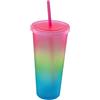 LINDACA Bicchiere in plastica riutilizzabile a doppia parete con coperchio e cannuccia, 710 ml, colore sfumato (rosa)