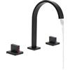 Loohacp Cascata Bagno Rubinetto 3 Fori Ampio Lavabo, Rubinetto a 2 Bottoni Rubinetto per Lavabo Controllo della Temperatura dell'Acqua,Stile Moderno Nero