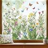 wondever Adesivi Finestra Fiori Giardino Vintage Vetrofanie Adesivi Anticollisione per Piante Erba Verde Primavera Estate Adesivi Elettrostatici per Vetro Porte Finestre