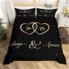 Loussiesd Mr Mrs - Set di biancheria da letto You and Me, per coppie, innamorati, uomini e donne, con citazioni divertenti, oro e nero, romantico, copriletto traspirante per letto king size