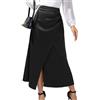 EMOTTOS Donna Gonna Lunga in Raso, Gonna a Pieghe con Spacco Frontale a Eleganti Gonna Midi, Gonna Lunga a Vita Alta Casual Curvy a Linea con Cerniera, Nero, S