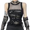 SEAUR Top gotico da donna Y2K Punk Vest Mock Neck Camicetta nera Goth Top Summer Camisole Patchwork T-Shirt Pizzo Cami S M L, Collo a lupetto nero, L