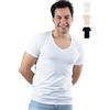SKIPPER - Set 3 T-Shirt Elasticizzate da Uomo con Scollo a V Profondo | Canottiera Basic Bianca | Maglia Intima in 95% Cotone e 5% Elastan | Certificazione Oeko-Tex® | M