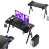 UISEBRT Scrivania da gioco, 120 x 60 cm, tavolo da gioco, superficie in fibra di carbonio, scrivania per computer con luce LED RGB, scrivania angolare ergonomica con gancio per cuffie e porta bevande