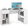 COSTWAY Scrivania ad Angolo per Computer 120 x 60 cm, Scrivania a Forma di L con Ripiani e Cassetto, Scrivania Angolare Gaming Salvaspazio per Ufficio, Studio e Cameretta, Bianco