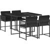 vidaXL Set da Pranzo da Giardino 5 pz Nero con Cuscini in Polyrattan