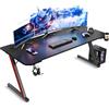 TRIUMPHKEY 160x60cm Scrivania Gaming/Tavolo Gaming - Piano in Carbonio Senza LED, Gambe a Z (100kg), con Gancio Cuffie + Portabicchieri, Design Moderno