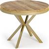 WFL GROUP Tavolo da Pranzo Rotondo Allungabile - Tavolo Loft Style con Gambe in Dorato Metallo - 100 a 180 cm - Tavolo Rotondo Stile Industriale per Il Soggiorno - Salvaspazio - 100 cm - Rovere Craft