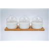 Sarmog Pratesi Set Antipastiera Ciotoline in Ceramica con Base in Legno 3 Coppette con Coperchi