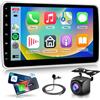 podofo 2G+64G Single Din Autoradio, Podofo 10 Pollici Schermo tattile Android 13.0 Radio con Carplay Android Auto Wireless, DSP, Bluetooth, Navigazione GPS, Wifi, FM/RDS, SWC, Telecamera di retromarcia
