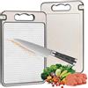 QSJSM Tagliere Acciaio Inox,Bifacciale Tagliere in Acciaio Inox Alimentare,Taglieri Viene Fornito Con Pietra per Affilare,Taglieri Cucina,Acciaio Inossidabile Da Un Lato E Plastica Dall'altro