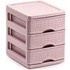 ACAN Tradineur - Cassettiera a 3 livelli, modello Turia, con motivo in vimini, prodotto in Spagna, torre portaoggetti multiuso, organizer ausiliario, 17 x 13,5 x 18, colore: Rosa