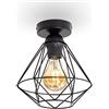 B.K.Licht Plafoniera vintage, adatta per lampadina E27 non inclusa max 40W, filo metallico nero, diametro 22cm, lampadario per salotto o sala da pranzo, lampada da soffitto stile industriale, IP20
