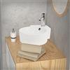 ML DESIGN modern living ML-Design Lavabo ad Angolo d'Appoggio in Ceramica Bianco Rotondo 45 x 36 x 13 cm Lavandino Angolare a Parete con Troppopieno Foro per Rubinetto Scarico Lavamani Design Moderno Lavello Bagno WC Ospiti
