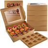 Zosenyer Scatole per Biscotti, Scatole Cartone con 12 Finestre, 10 Scatola Trasparente per Bomboniere, Adatto per il Confezionamento di Macarons, Torte (Marrone)