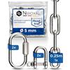 NietFullThings Kit Catena Inox V4A Ø 5 mm - 25 cm (0,25 m) - Set da 1 (1 Catene + 2 Connettori + 2 Grilli) - Carico 900 kg - Uso Marino, Amaca, Boxe