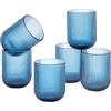 Baroni Home Set 6 pz di Bicchieri in Vetro Colorati e Decorati con Righe in Rilievo 30 CL, Bicchieri Eleganti Lavabili in Lavastoviglie, 8x8x10 cm, Blu