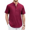 Enlision Camicia Lino Uomo Maniche Corte Camicie in Lino Cotone Collo Coreana Estive Spiaggia da Uomo Elegante Casual Maglietta con Bottoni Borgogna 2XL