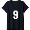 Sports Numbers Store Donna Numero 9 stile sportivo universitario in bianco Maglietta con Collo a V
