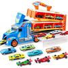 JOYIN Camion Trasportatore Macchinine Giocattolo per Bambini, 12 Veicoli Giocattolo in Metallo Pressofuso, Giocattolo da Corsa su Strada Pieghevole con luci e Suoni, Regalo per 3 Anni in su